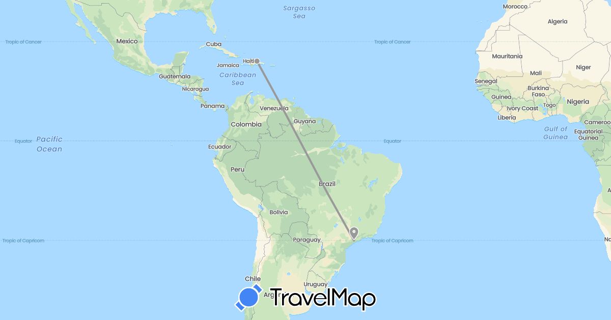 TravelMap itinerary: driving, plane in Brazil, Dominican Republic (North America, South America)